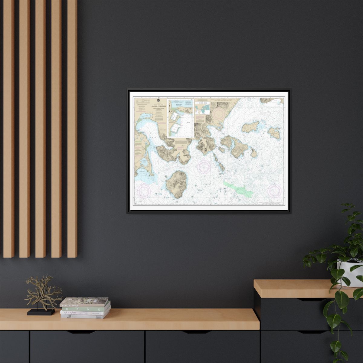 Chart 16549 Cold Bay and approaches, Alaska Pen.;King Cove Harbor - NOAA Nautical Chart Floating Frame Canvas | 32" x 24" | 40" x 30" - Black context-2