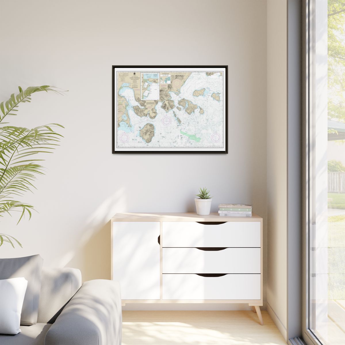 Chart 16549 Cold Bay and approaches, Alaska Pen.;King Cove Harbor - NOAA Nautical Chart Floating Frame Canvas | 32" x 24" | 40" x 30" - Espresso context-1