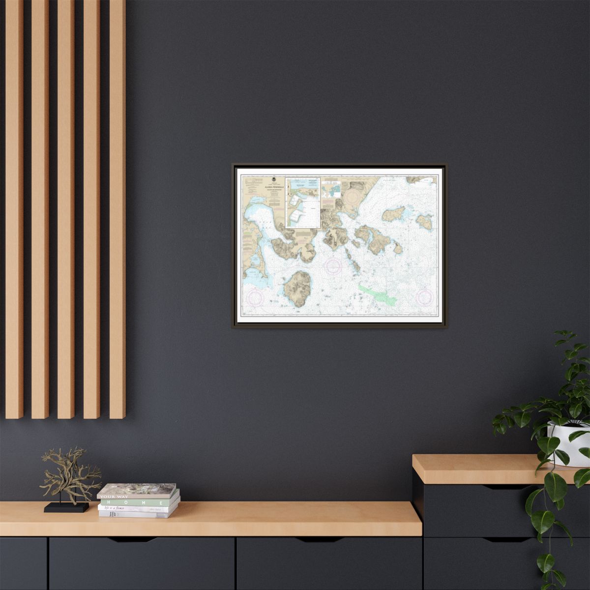 Chart 16549 Cold Bay and approaches, Alaska Pen.;King Cove Harbor - NOAA Nautical Chart Floating Frame Canvas | 32" x 24" | 40" x 30" - Espresso context-2