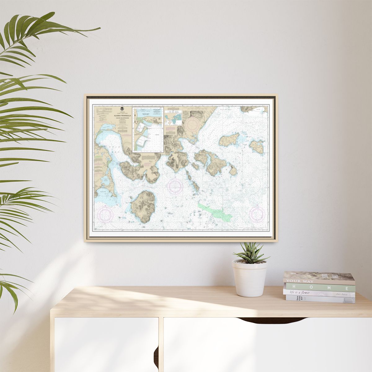Chart 16549 Cold Bay and approaches, Alaska Pen.;King Cove Harbor - NOAA Nautical Chart Floating Frame Canvas | 32" x 24" | 40" x 30" - Natural context-1