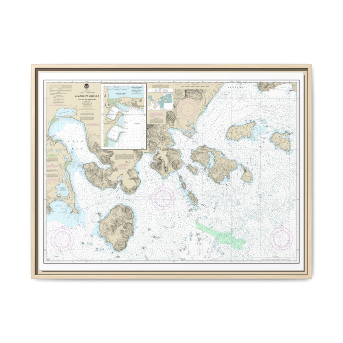 Chart 16549 Cold Bay and approaches, Alaska Pen.;King Cove Harbor - NOAA Nautical Chart Floating Frame Canvas | 32" x 24" | 40" x 30" - Natural front
