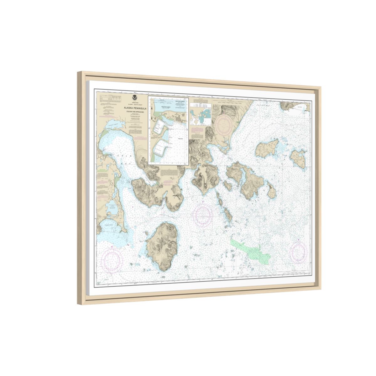 Chart 16549 Cold Bay and approaches, Alaska Pen.;King Cove Harbor - NOAA Nautical Chart Floating Frame Canvas | 32" x 24" | 40" x 30" - Natural side