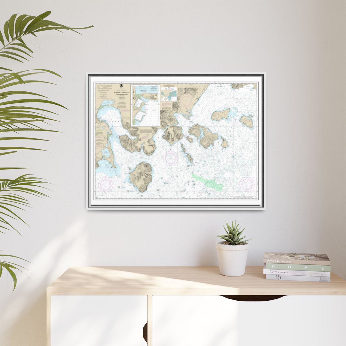 Chart 16549 Cold Bay and approaches, Alaska Pen.;King Cove Harbor - NOAA Nautical Chart Floating Frame Canvas | 32" x 24" | 40" x 30" - White context-1