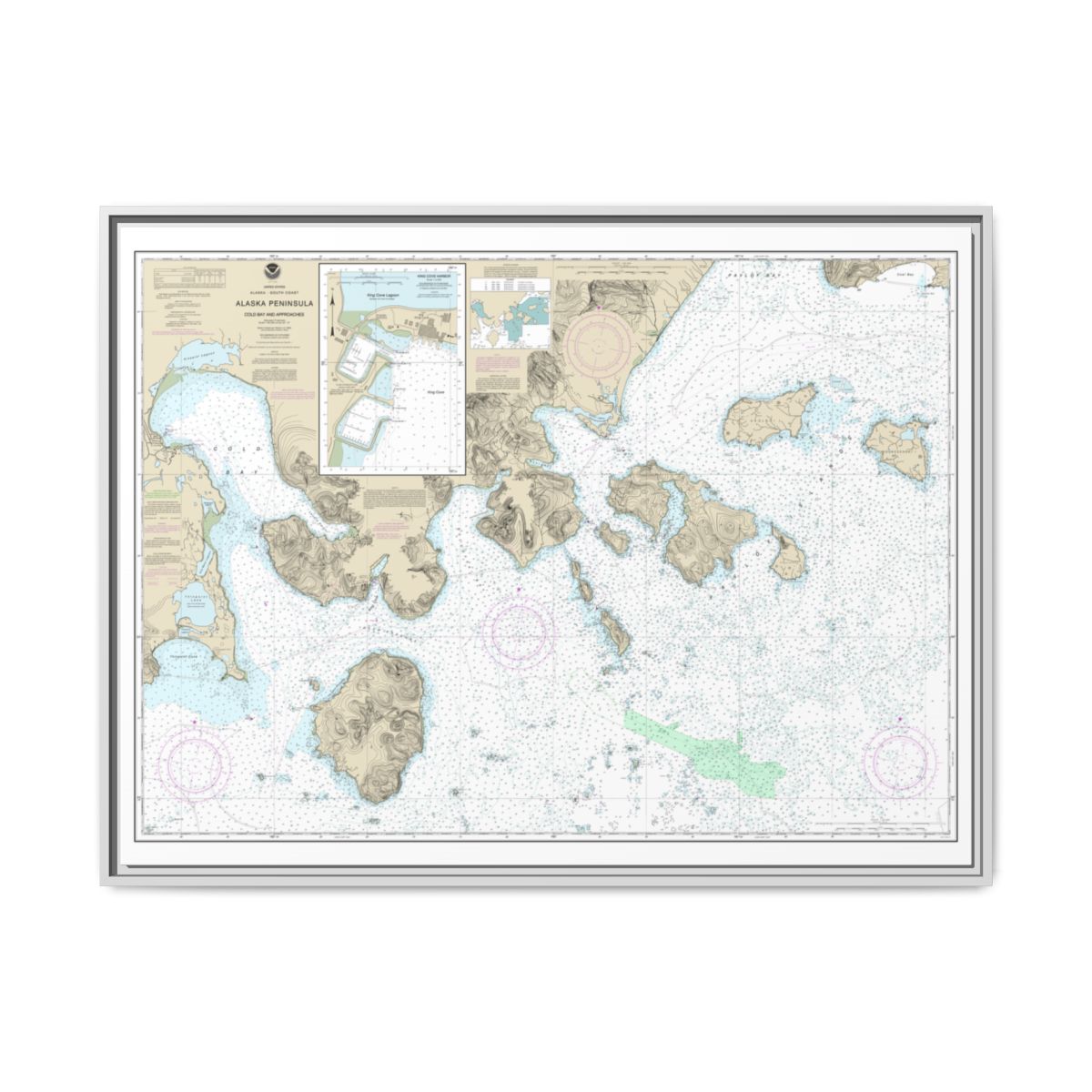 Chart 16549 Cold Bay and approaches, Alaska Pen.;King Cove Harbor - NOAA Nautical Chart Floating Frame Canvas | 32" x 24" | 40" x 30" - White front