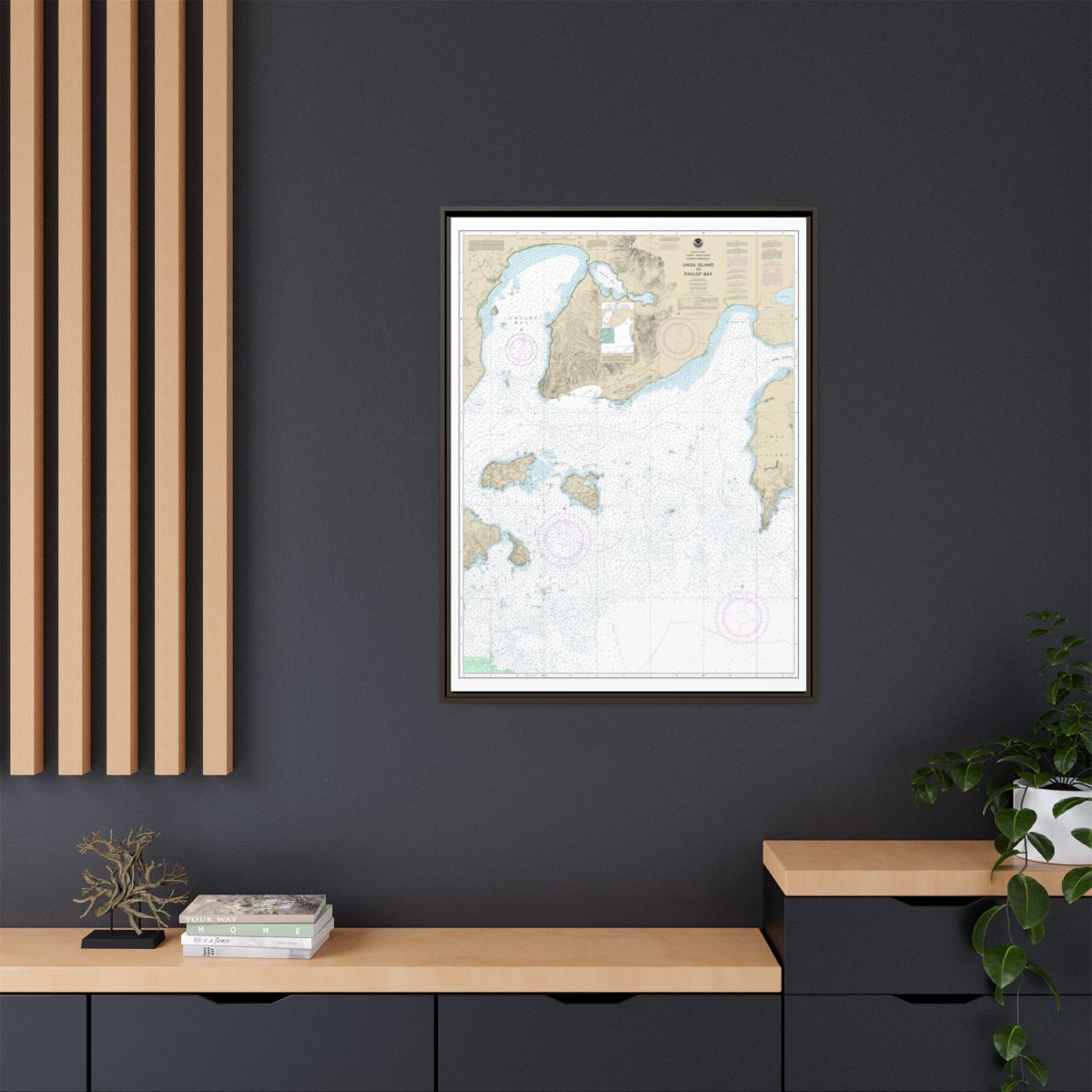 Chart 16551 Unga Island to Pavlof Bay, Alaska Pen. - NOAA Nautical Chart Floating Frame Canvas | 24" x 32" | 30" x 40" - Espresso context-2