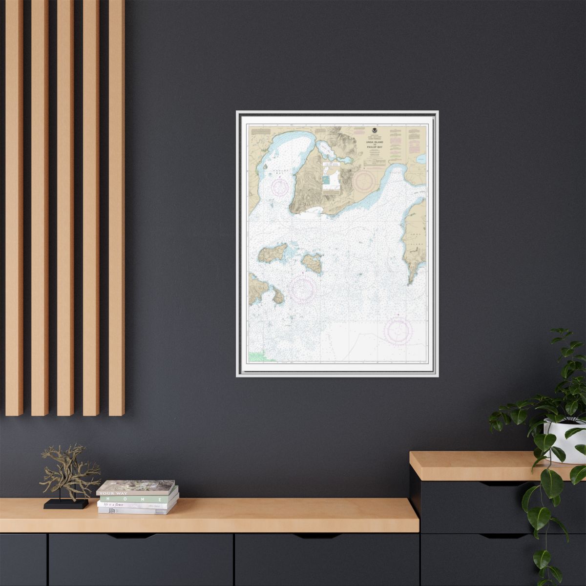 Chart 16551 Unga Island to Pavlof Bay, Alaska Pen. - NOAA Nautical Chart Floating Frame Canvas | 24" x 32" | 30" x 40" - White context-2