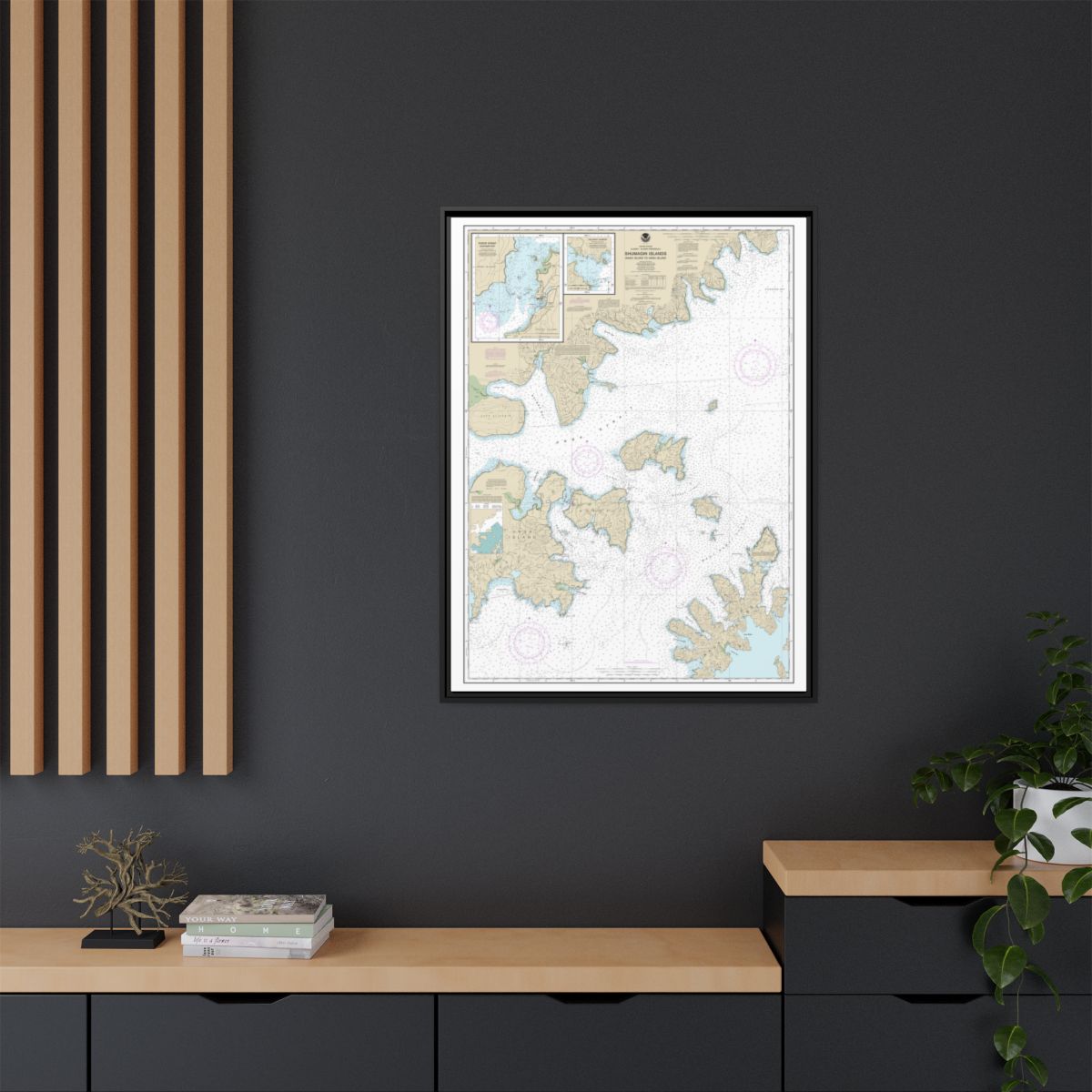 Chart 16553 Shumagin Islands-Nagai I. to Unga I.;Delarof Harbor;Popof Strait, northern part - NOAA Nautical Chart Floating Frame Canvas | 24" x 32" | 30" x 40" - Black context-2