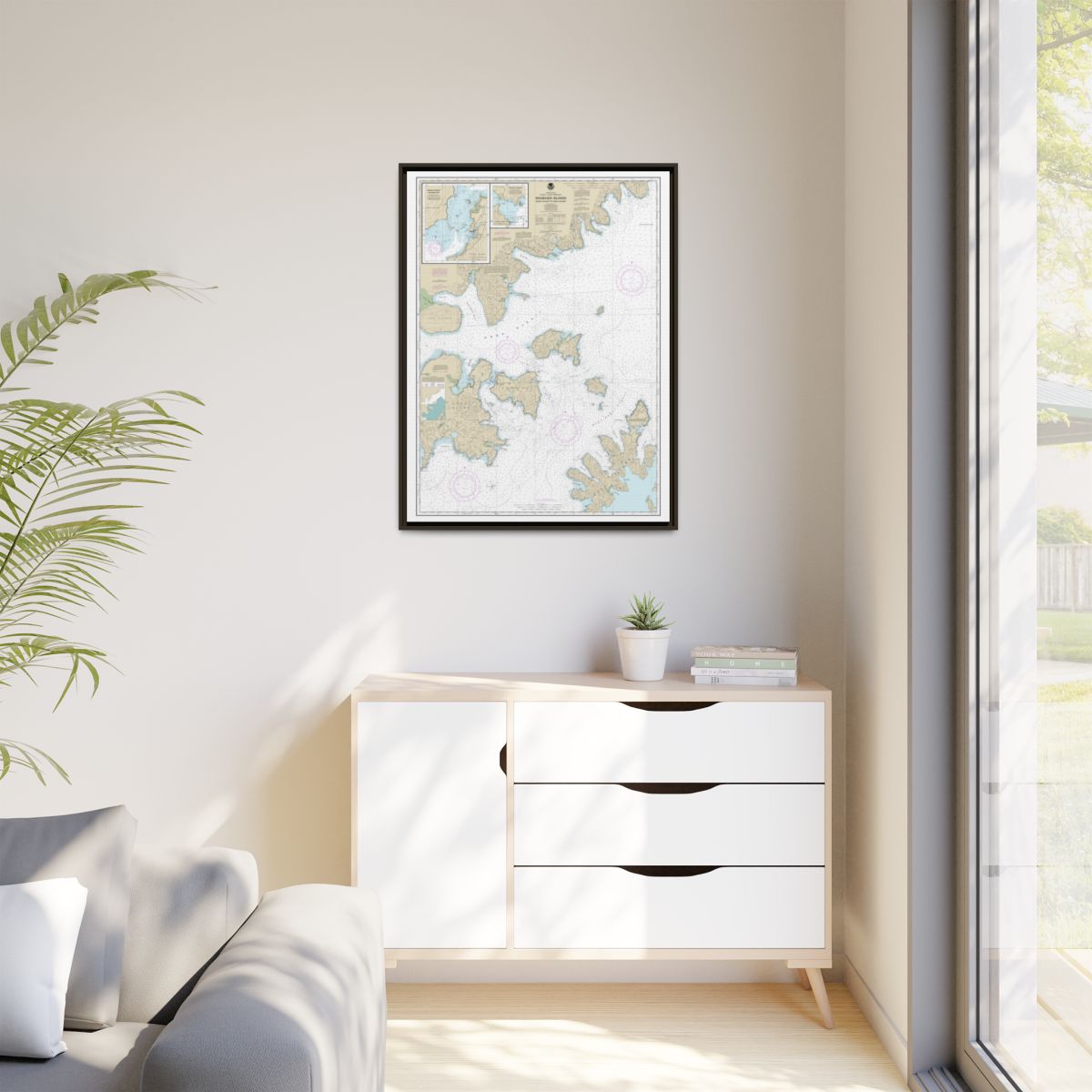 Chart 16553 Shumagin Islands-Nagai I. to Unga I.;Delarof Harbor;Popof Strait, northern part - NOAA Nautical Chart Floating Frame Canvas | 24" x 32" | 30" x 40" - Espresso context-1