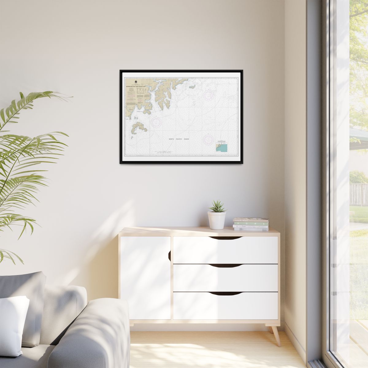 Chart 16561 Mitrofania Bay And Kuiukta Bay - NOAA Nautical Chart Floating Frame Canvas | 32" x 24" | 40" x 30" - Black context-1