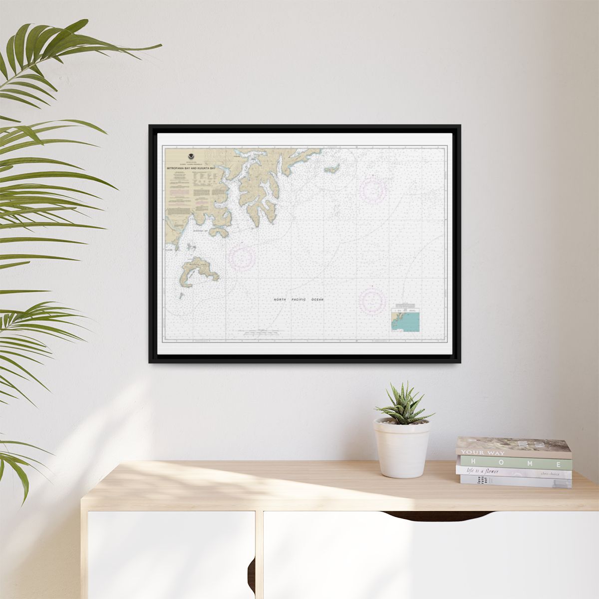 Chart 16561 Mitrofania Bay And Kuiukta Bay - NOAA Nautical Chart Floating Frame Canvas | 32" x 24" | 40" x 30" - Black context-1