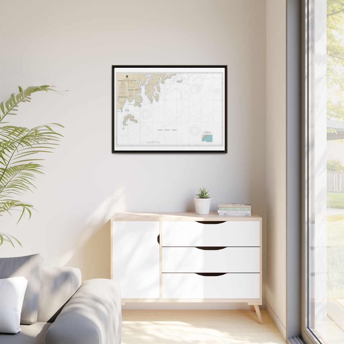 Chart 16561 Mitrofania Bay And Kuiukta Bay - NOAA Nautical Chart Floating Frame Canvas | 32" x 24" | 40" x 30" - Espresso context-1