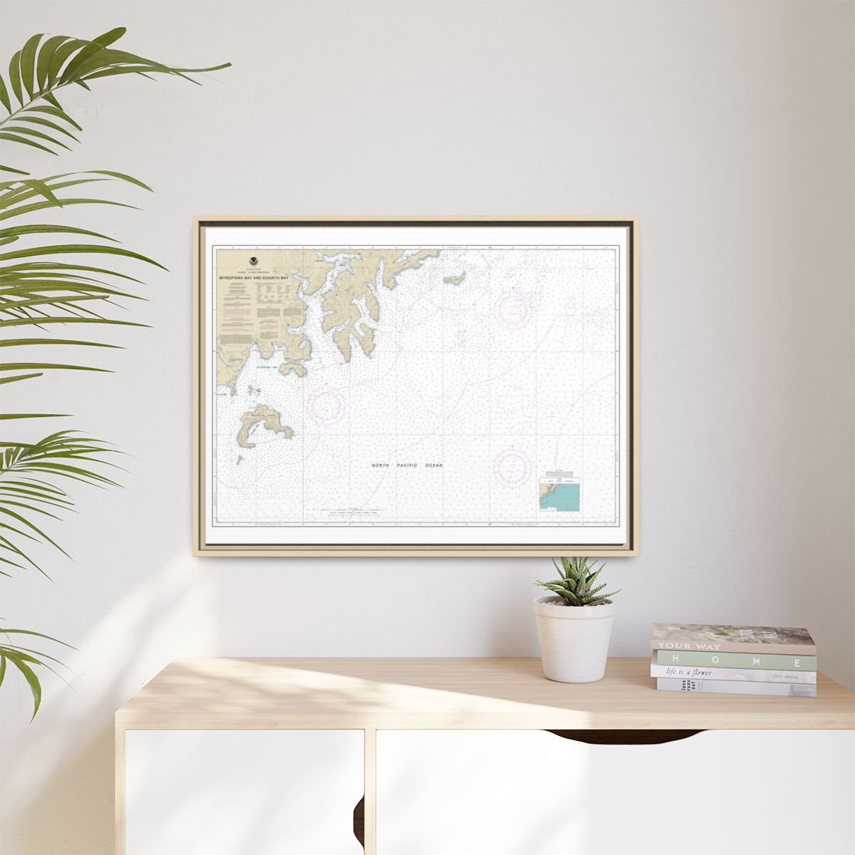 Chart 16561 Mitrofania Bay And Kuiukta Bay - NOAA Nautical Chart Floating Frame Canvas | 32" x 24" | 40" x 30" - Natural context-1