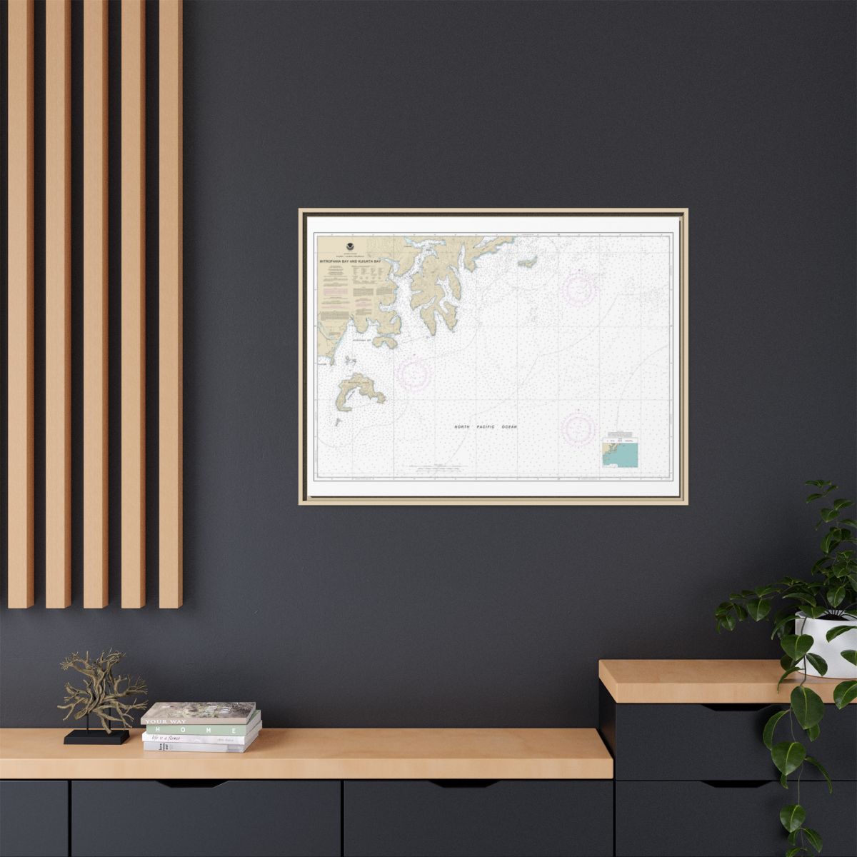 Chart 16561 Mitrofania Bay And Kuiukta Bay - NOAA Nautical Chart Floating Frame Canvas | 32" x 24" | 40" x 30" - Natural context-2