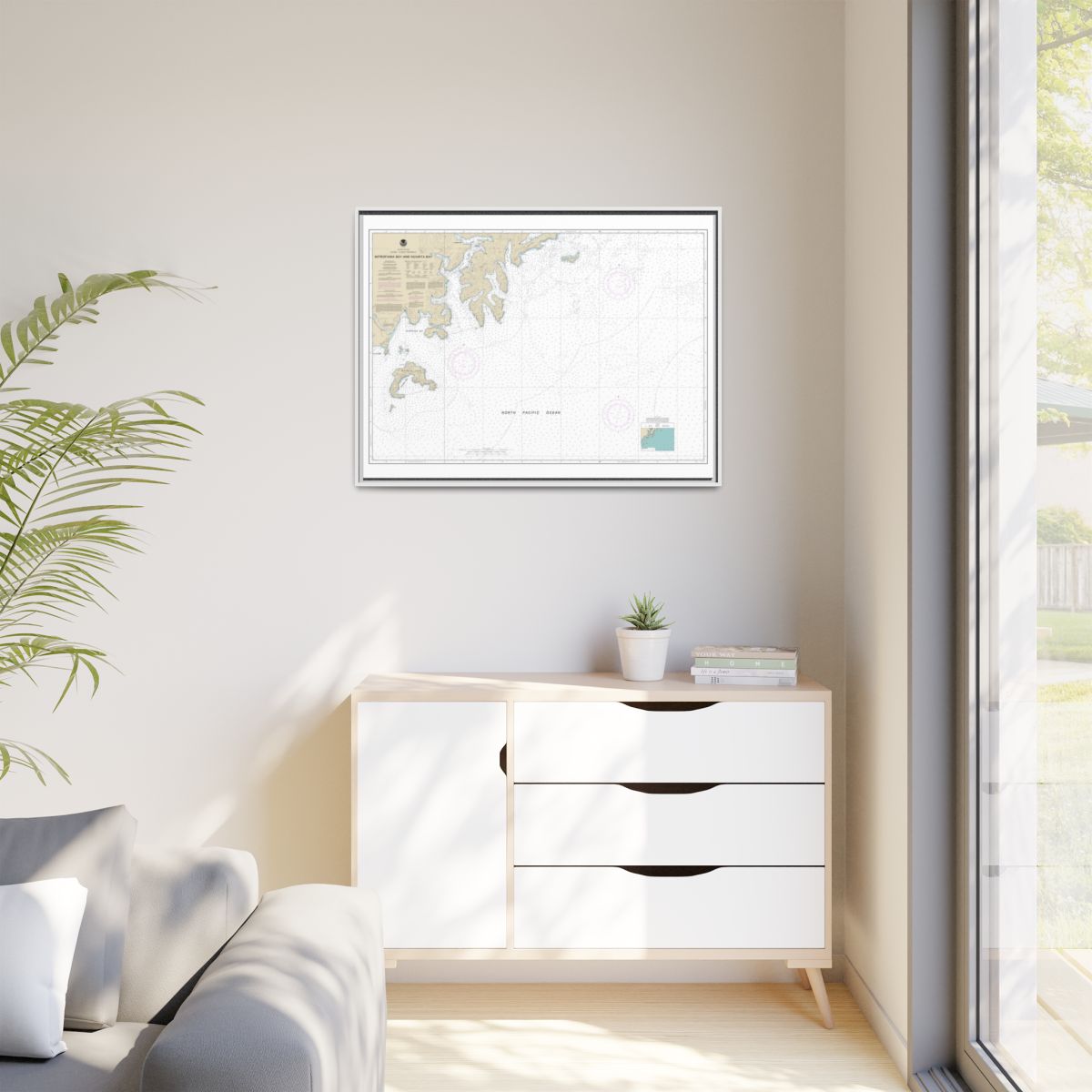 Chart 16561 Mitrofania Bay And Kuiukta Bay - NOAA Nautical Chart Floating Frame Canvas | 32" x 24" | 40" x 30" - White context-1