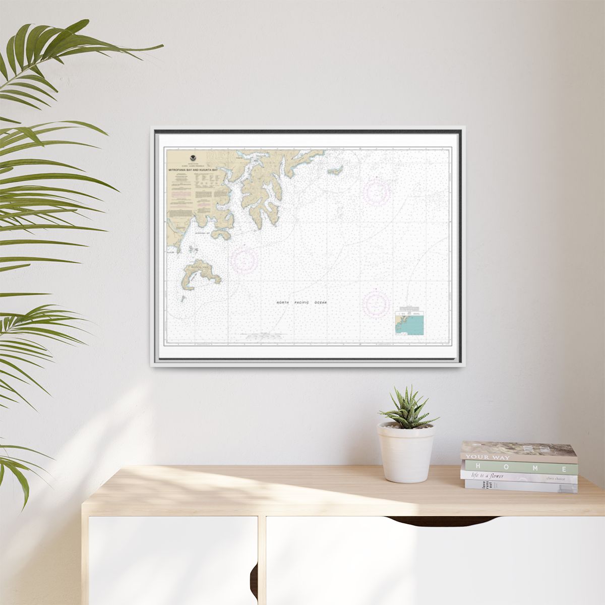 Chart 16561 Mitrofania Bay And Kuiukta Bay - NOAA Nautical Chart Floating Frame Canvas | 32" x 24" | 40" x 30" - White context-1