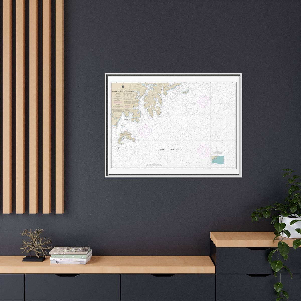 Chart 16561 Mitrofania Bay And Kuiukta Bay - NOAA Nautical Chart Floating Frame Canvas | 32" x 24" | 40" x 30" - White context-2