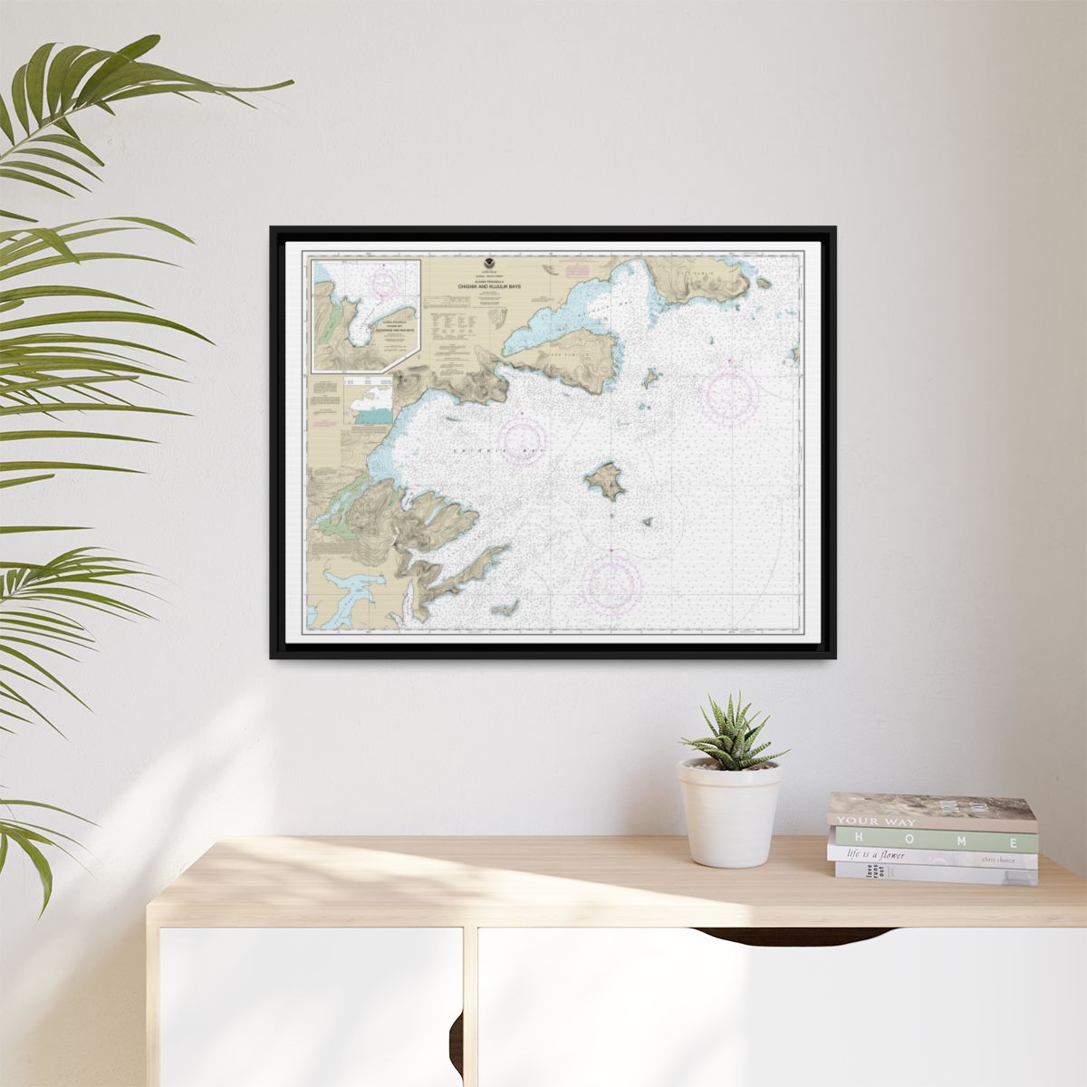 Chart 16566 Chignik and Kujulik Bays, Alaska Pen.;Anchorage and Mud Bays, Chignik Bay - NOAA Nautical Chart Floating Frame Canvas | 32" x 24" | 40" x 30" - Black context-1