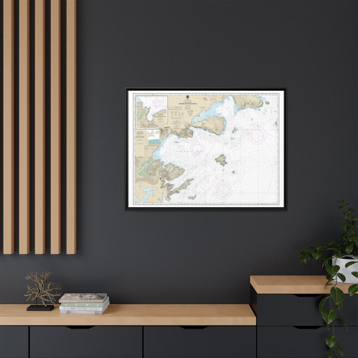 Chart 16566 Chignik and Kujulik Bays, Alaska Pen.;Anchorage and Mud Bays, Chignik Bay - NOAA Nautical Chart Floating Frame Canvas | 32" x 24" | 40" x 30" - Black context-2