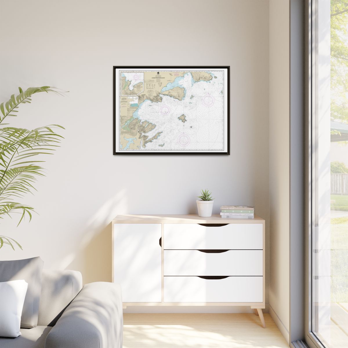 Chart 16566 Chignik and Kujulik Bays, Alaska Pen.;Anchorage and Mud Bays, Chignik Bay - NOAA Nautical Chart Floating Frame Canvas | 32" x 24" | 40" x 30" - Espresso context-1