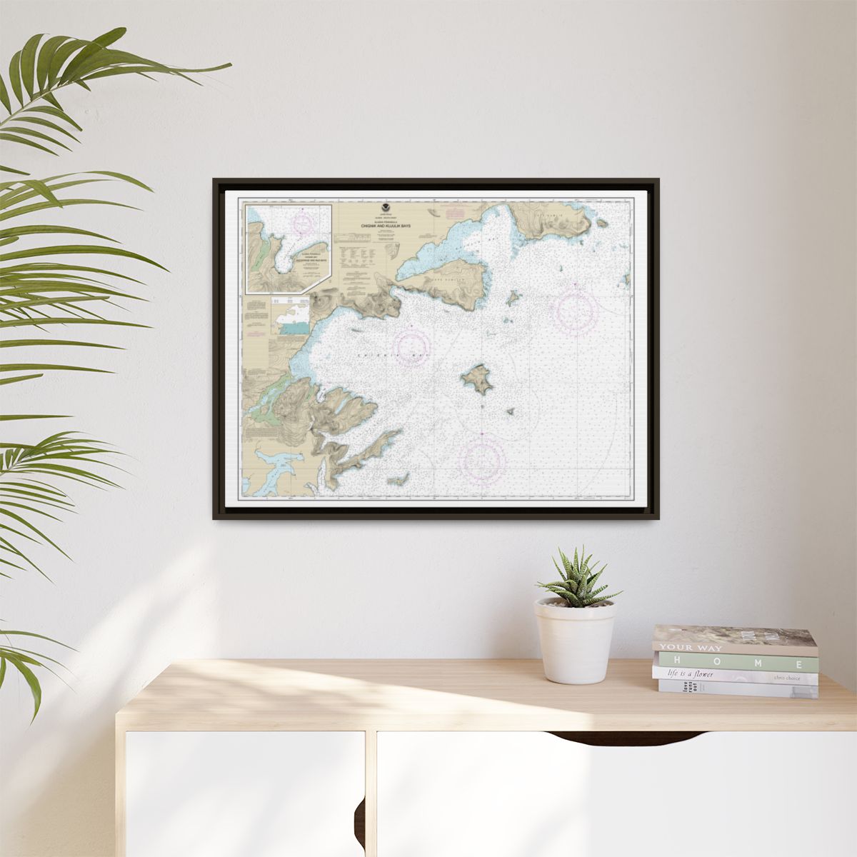 Chart 16566 Chignik and Kujulik Bays, Alaska Pen.;Anchorage and Mud Bays, Chignik Bay - NOAA Nautical Chart Floating Frame Canvas | 32" x 24" | 40" x 30" - Espresso context-1