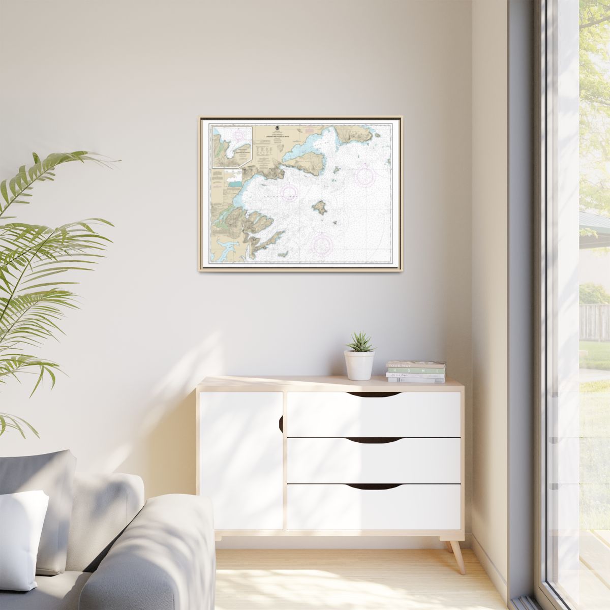 Chart 16566 Chignik and Kujulik Bays, Alaska Pen.;Anchorage and Mud Bays, Chignik Bay - NOAA Nautical Chart Floating Frame Canvas | 32" x 24" | 40" x 30" - Natural context-1