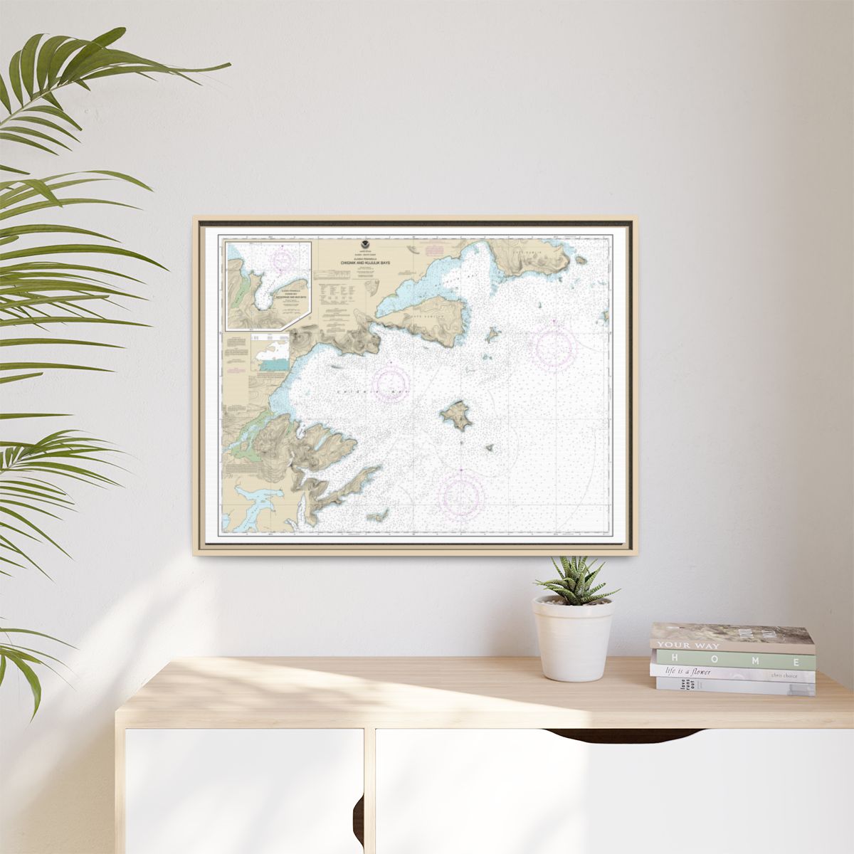 Chart 16566 Chignik and Kujulik Bays, Alaska Pen.;Anchorage and Mud Bays, Chignik Bay - NOAA Nautical Chart Floating Frame Canvas | 32" x 24" | 40" x 30" - Natural context-1