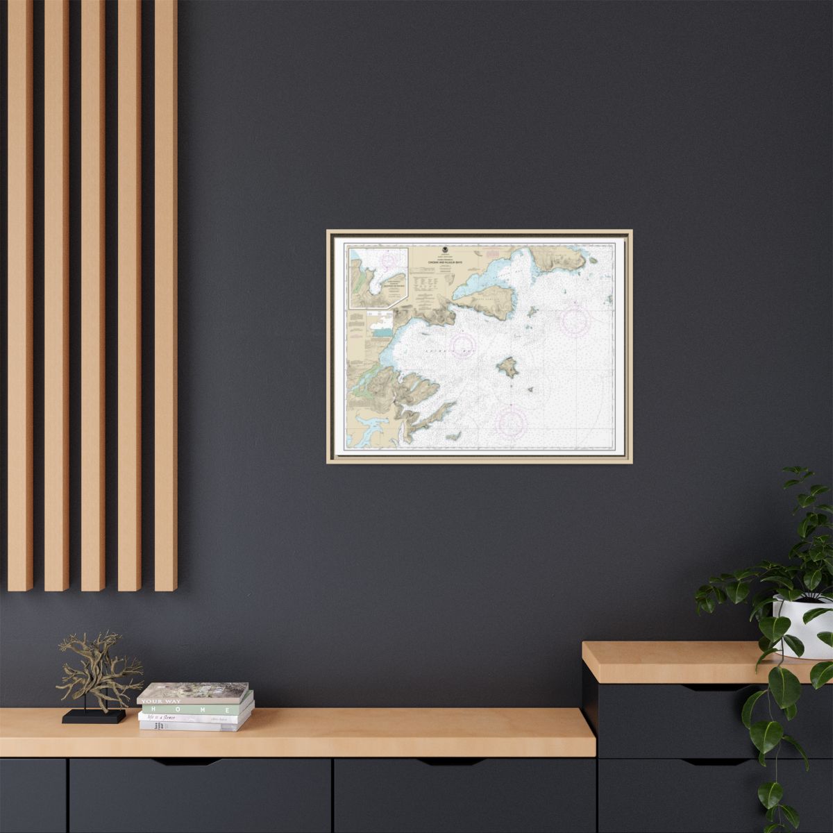 Chart 16566 Chignik and Kujulik Bays, Alaska Pen.;Anchorage and Mud Bays, Chignik Bay - NOAA Nautical Chart Floating Frame Canvas | 32" x 24" | 40" x 30" - Natural context-2