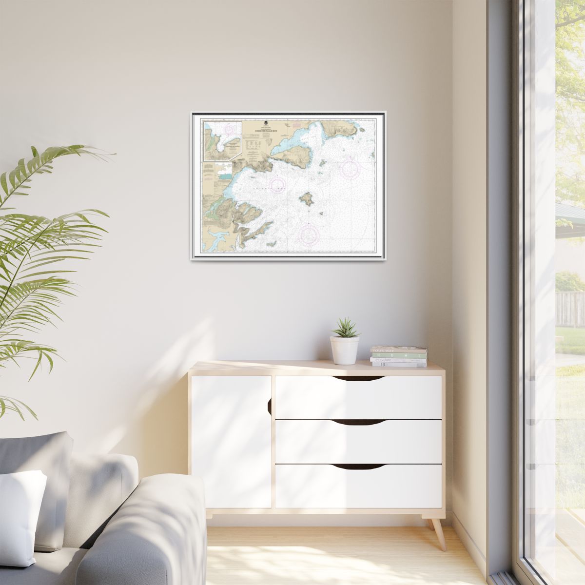 Chart 16566 Chignik and Kujulik Bays, Alaska Pen.;Anchorage and Mud Bays, Chignik Bay - NOAA Nautical Chart Floating Frame Canvas | 32" x 24" | 40" x 30" - White context-1