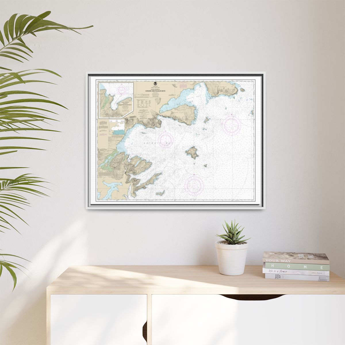Chart 16566 Chignik and Kujulik Bays, Alaska Pen.;Anchorage and Mud Bays, Chignik Bay - NOAA Nautical Chart Floating Frame Canvas | 32" x 24" | 40" x 30" - White context-1