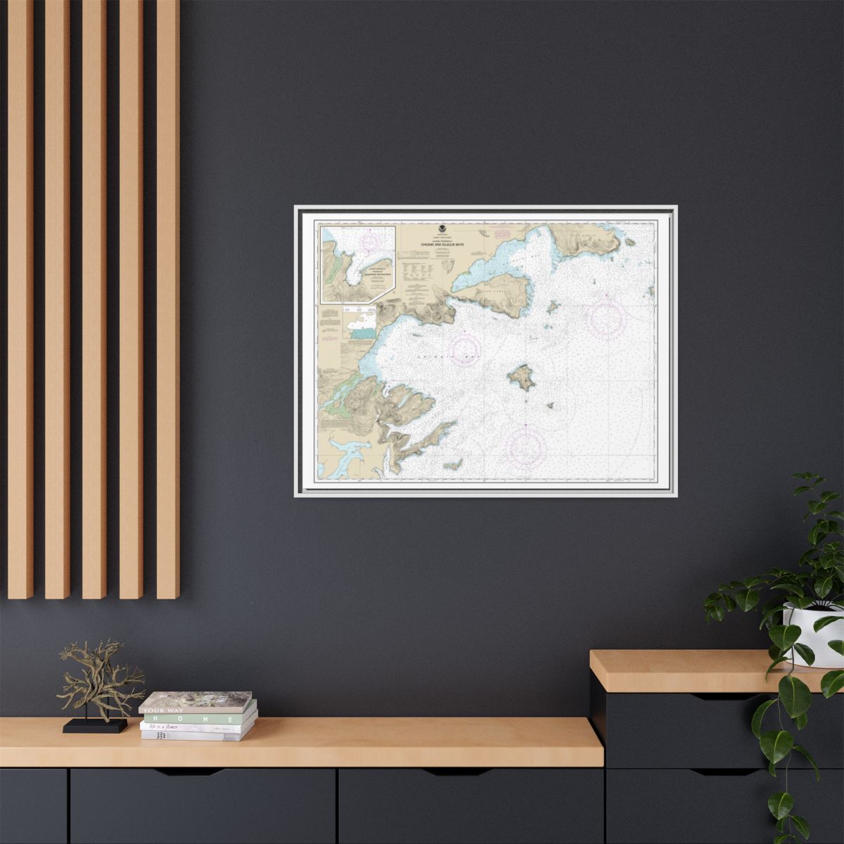 Chart 16566 Chignik and Kujulik Bays, Alaska Pen.;Anchorage and Mud Bays, Chignik Bay - NOAA Nautical Chart Floating Frame Canvas | 32" x 24" | 40" x 30" - White context-2