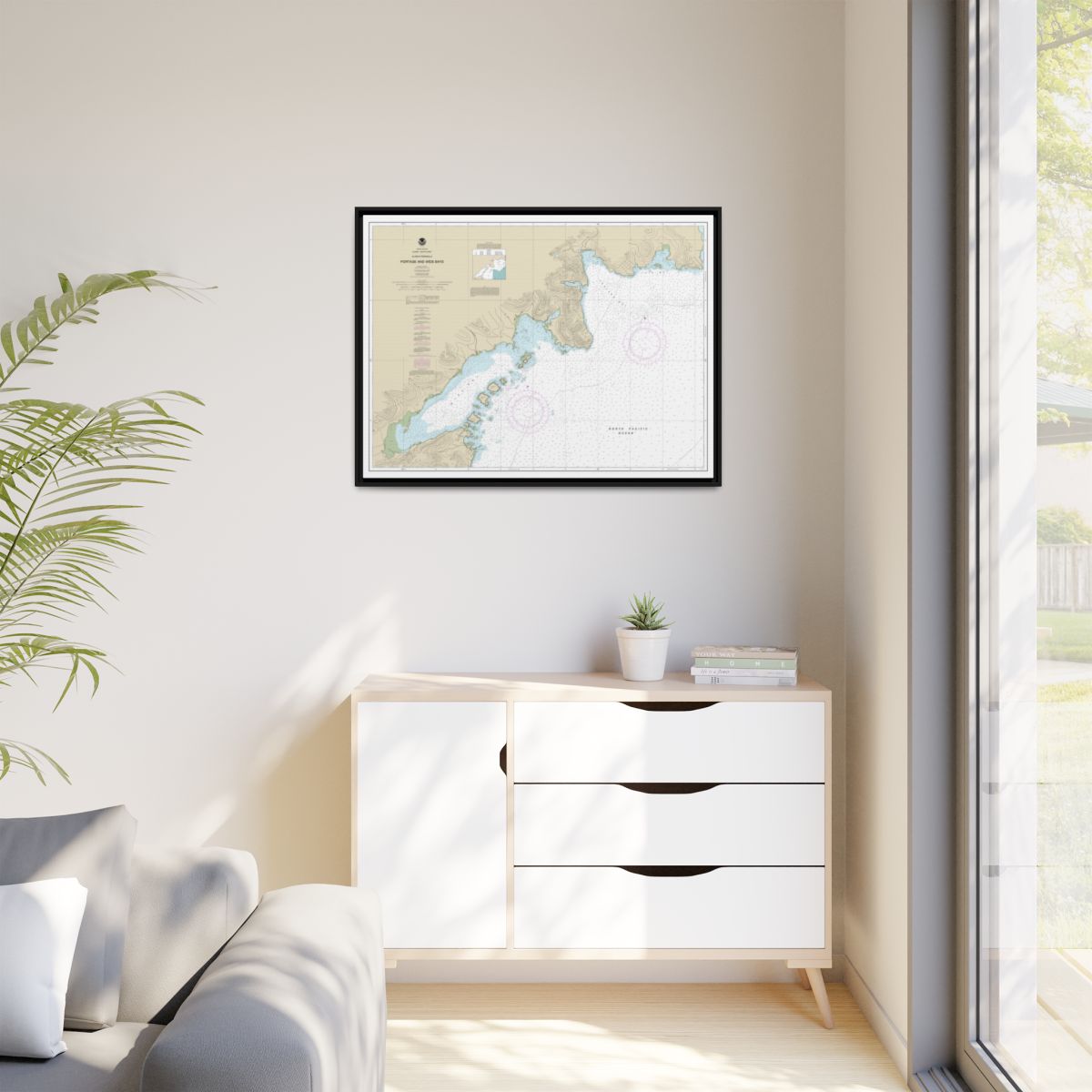 Chart 16570 Portage and Wide Bays, Alaska Pen. - NOAA Nautical Chart Floating Frame Canvas | 32" x 24" | 40" x 30" - Black context-1