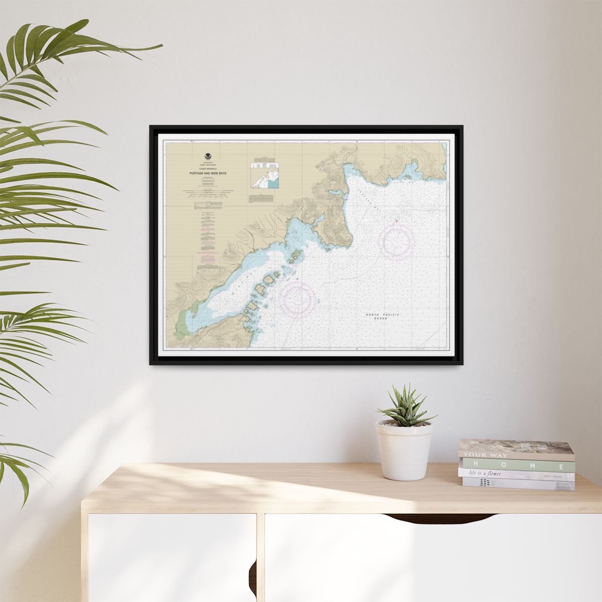 Chart 16570 Portage and Wide Bays, Alaska Pen. - NOAA Nautical Chart Floating Frame Canvas | 32" x 24" | 40" x 30" - Black context-1