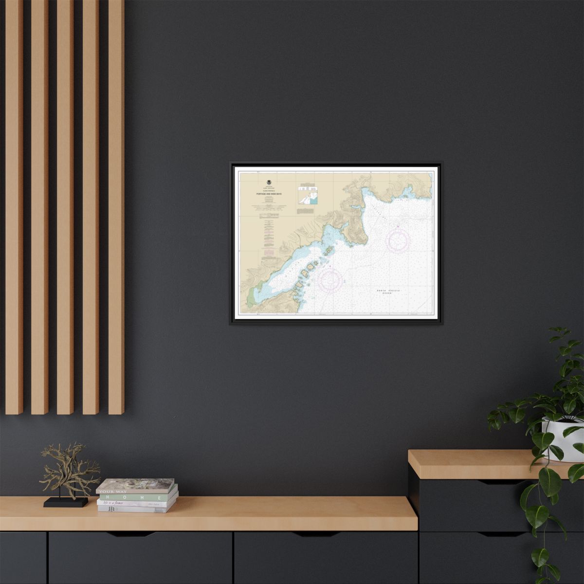 Chart 16570 Portage and Wide Bays, Alaska Pen. - NOAA Nautical Chart Floating Frame Canvas | 32" x 24" | 40" x 30" - Black context-2