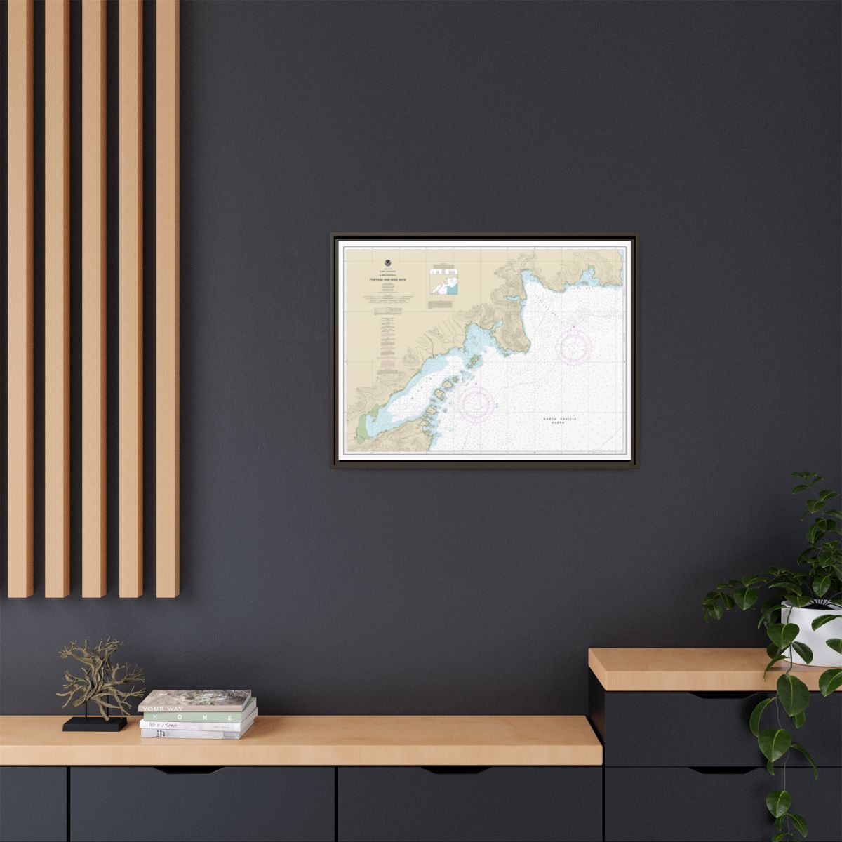 Chart 16570 Portage and Wide Bays, Alaska Pen. - NOAA Nautical Chart Floating Frame Canvas | 32" x 24" | 40" x 30" - Espresso context-2