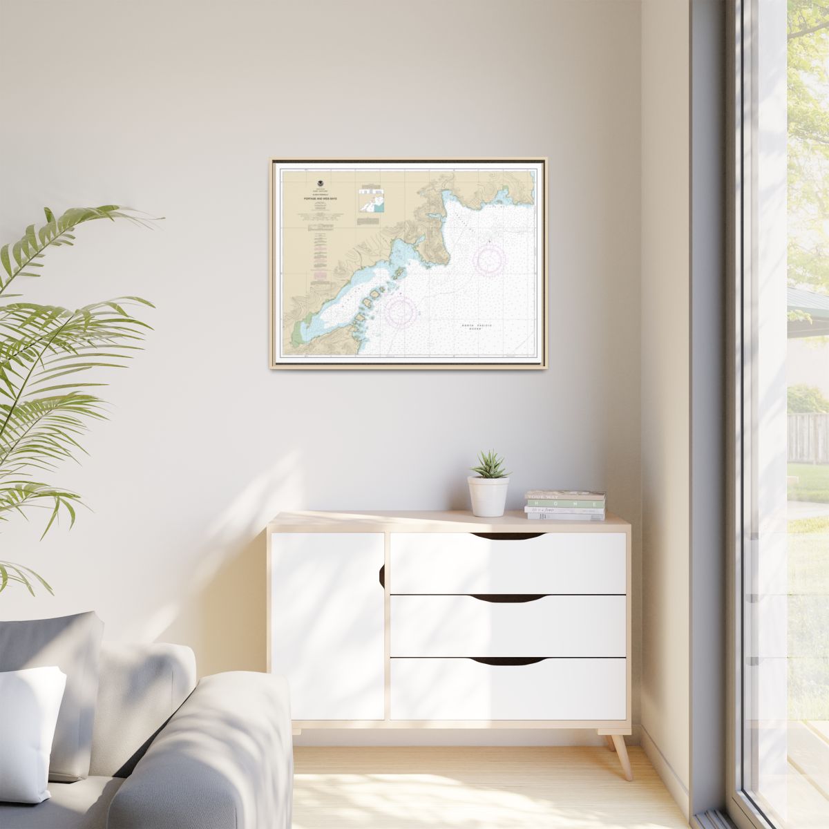 Chart 16570 Portage and Wide Bays, Alaska Pen. - NOAA Nautical Chart Floating Frame Canvas | 32" x 24" | 40" x 30" - Natural context-1