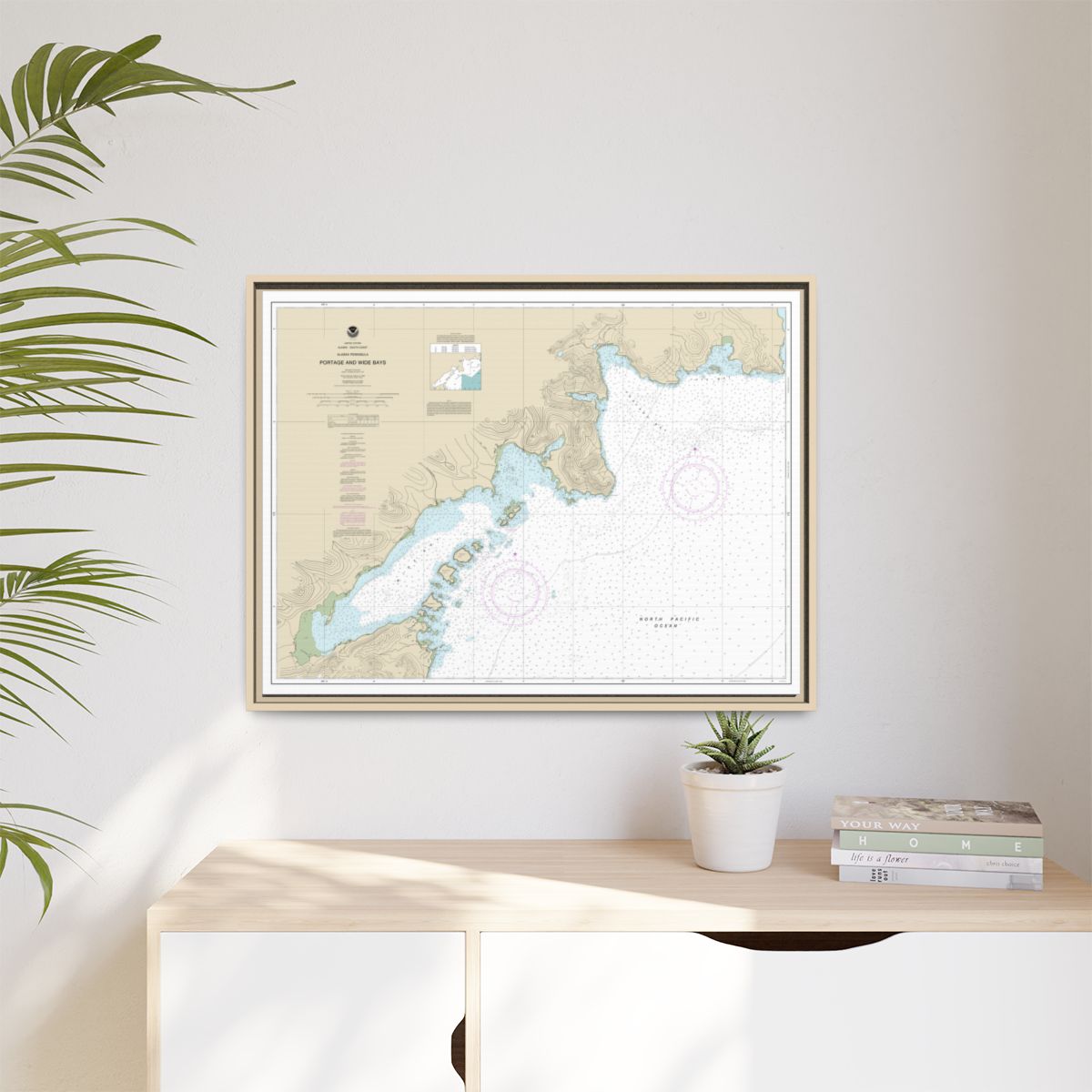 Chart 16570 Portage and Wide Bays, Alaska Pen. - NOAA Nautical Chart Floating Frame Canvas | 32" x 24" | 40" x 30" - Natural context-1