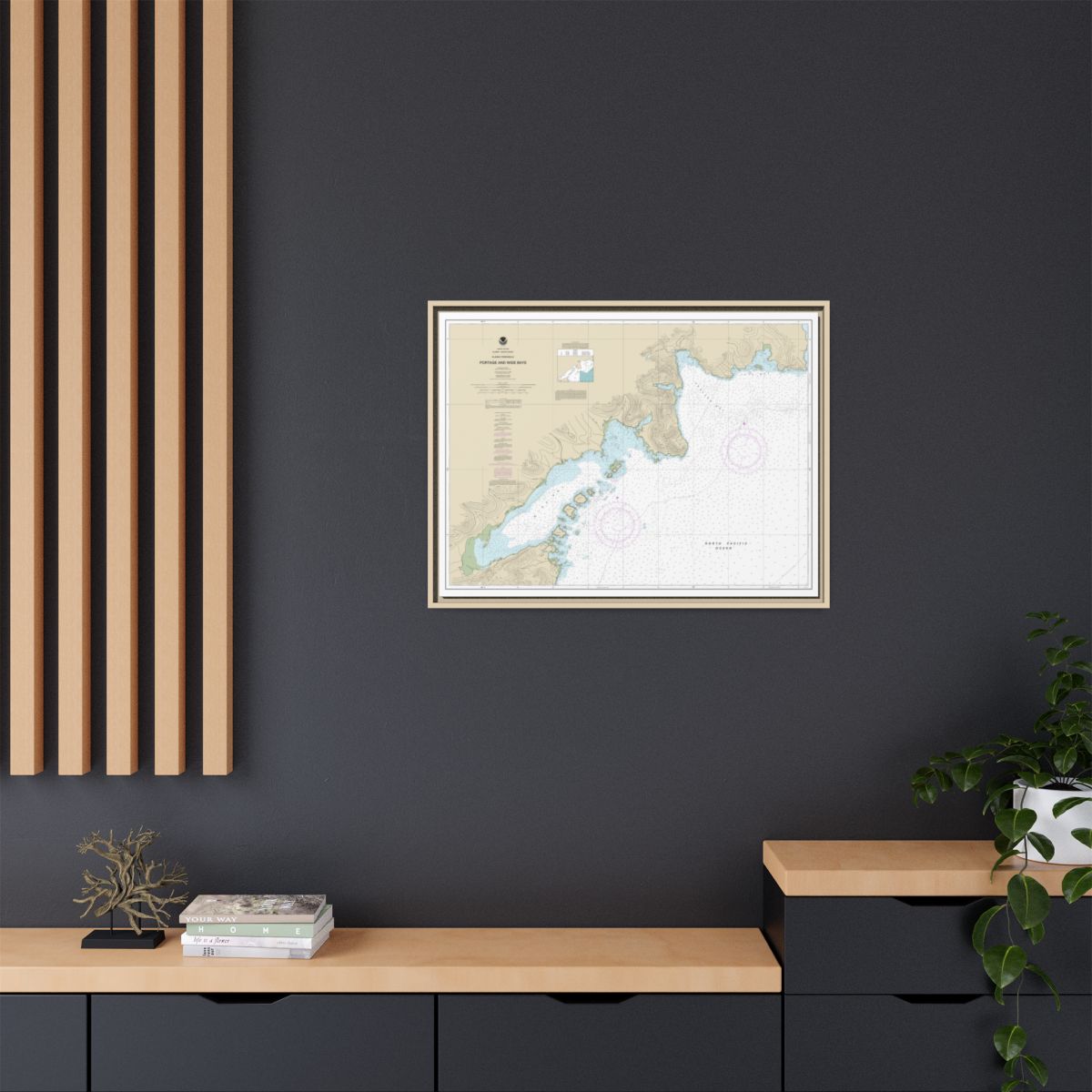 Chart 16570 Portage and Wide Bays, Alaska Pen. - NOAA Nautical Chart Floating Frame Canvas | 32" x 24" | 40" x 30" - Natural context-2