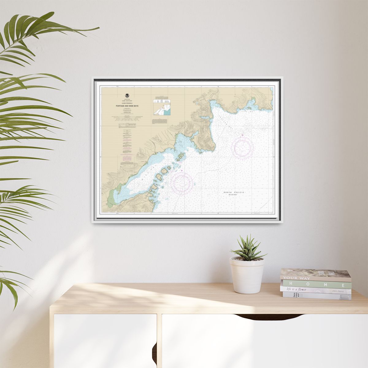 Chart 16570 Portage and Wide Bays, Alaska Pen. - NOAA Nautical Chart Floating Frame Canvas | 32" x 24" | 40" x 30" - White context-1