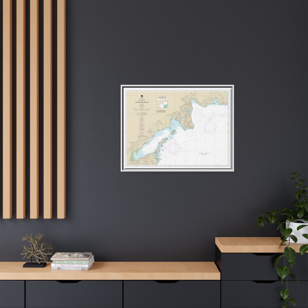 Chart 16570 Portage and Wide Bays, Alaska Pen. - NOAA Nautical Chart Floating Frame Canvas | 32" x 24" | 40" x 30" - White context-2
