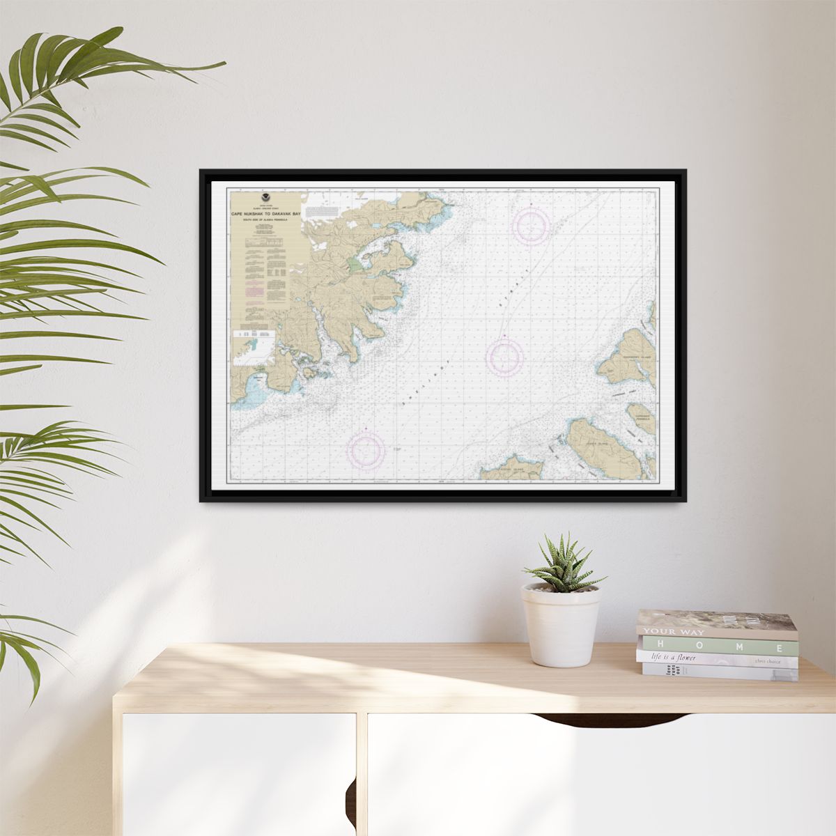 Chart 16576 Shelikof Strait-Cape Nukshak to Dakavak Bay - NOAA Nautical Chart Floating Frame Canvas | 30" x 20" | 36" x 24" | 48" x 32" - Black context-1