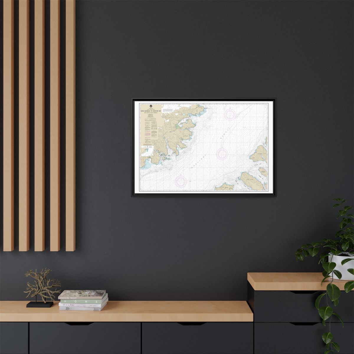 Chart 16576 Shelikof Strait-Cape Nukshak to Dakavak Bay - NOAA Nautical Chart Floating Frame Canvas | 30" x 20" | 36" x 24" | 48" x 32" - Black context-2