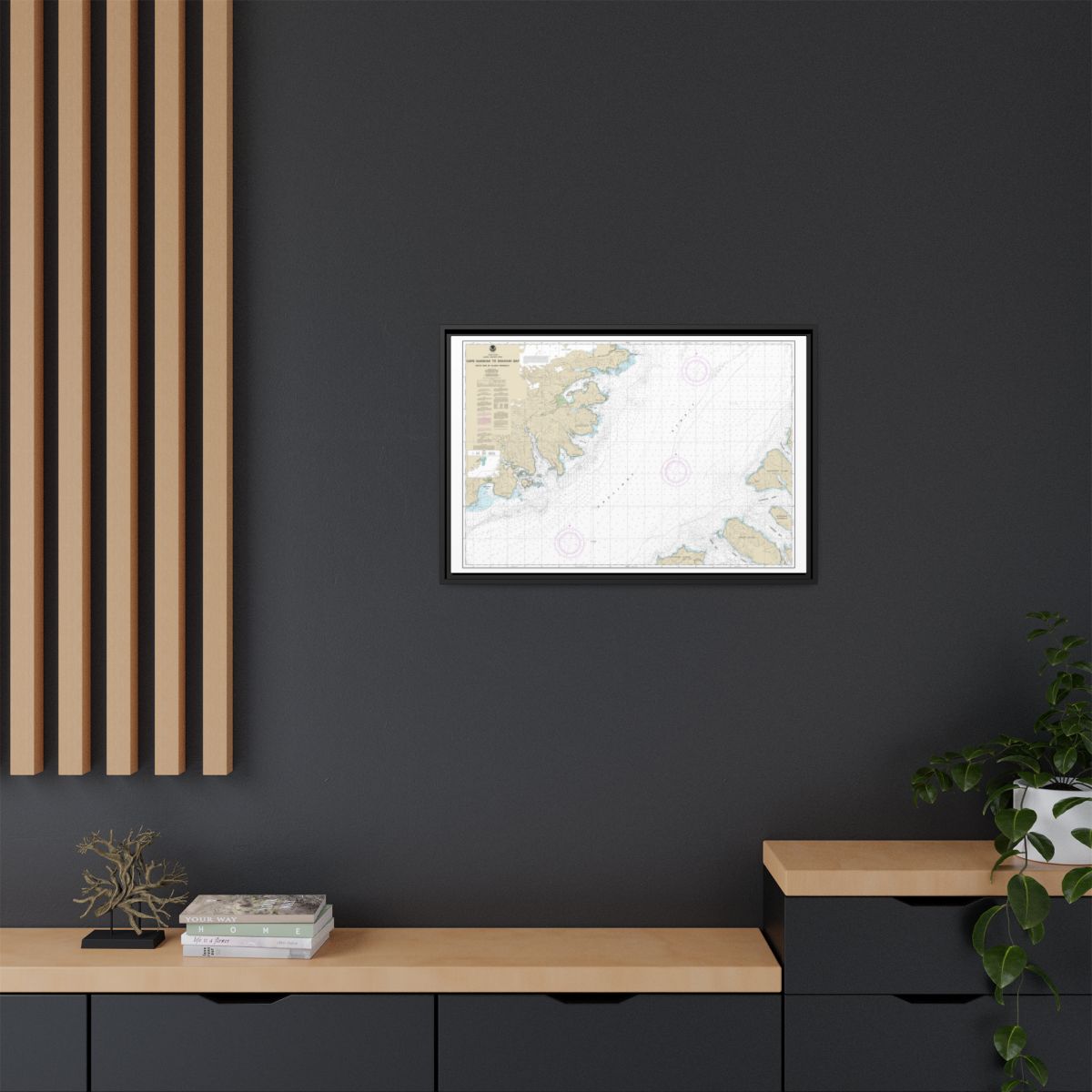 Chart 16576 Shelikof Strait-Cape Nukshak to Dakavak Bay - NOAA Nautical Chart Floating Frame Canvas | 30" x 20" | 36" x 24" | 48" x 32" - Black context-2