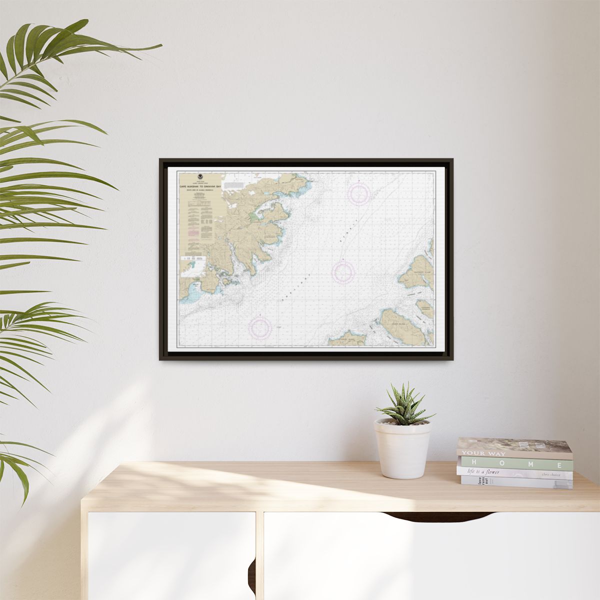 Chart 16576 Shelikof Strait-Cape Nukshak to Dakavak Bay - NOAA Nautical Chart Floating Frame Canvas | 30" x 20" | 36" x 24" | 48" x 32" - Espresso context-1