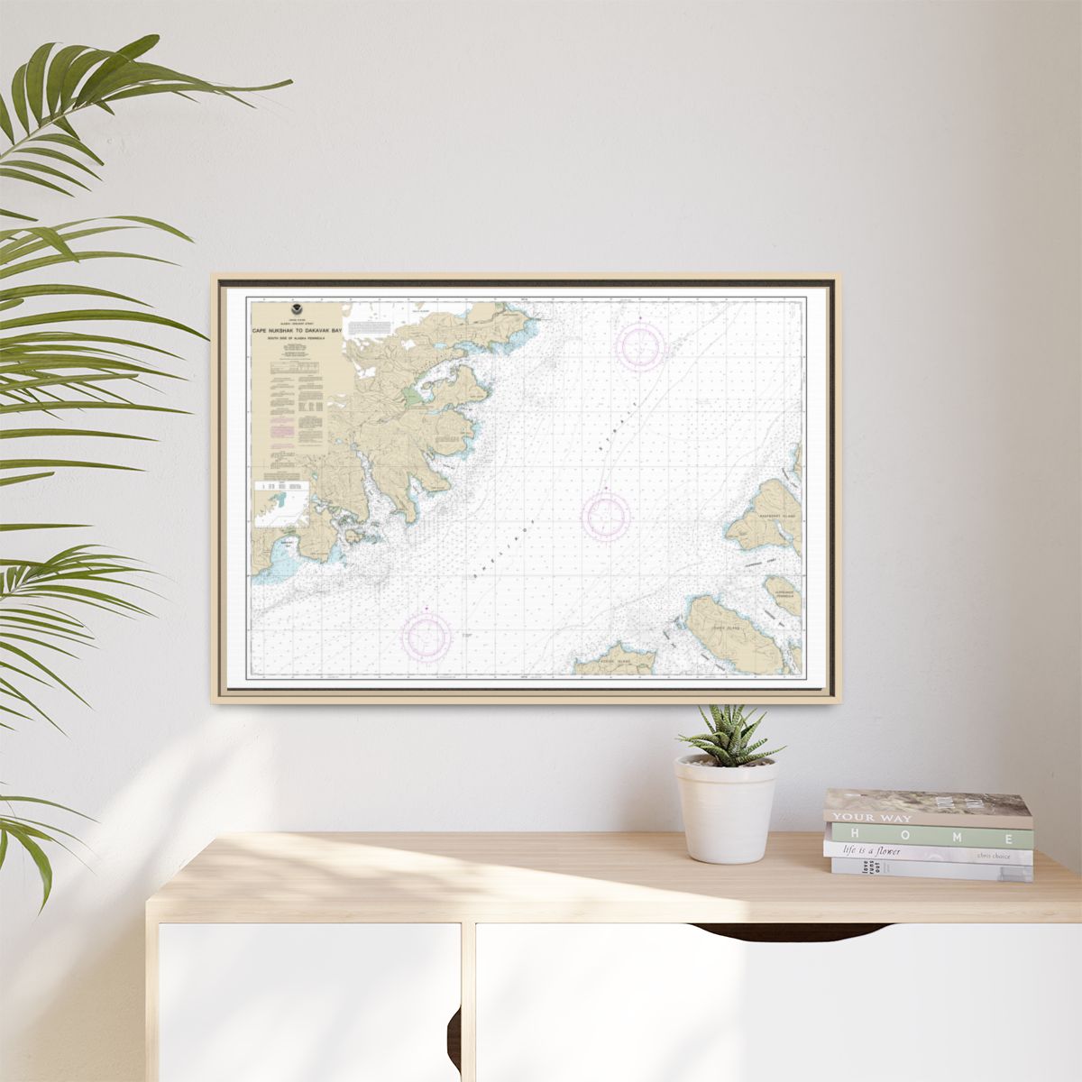 Chart 16576 Shelikof Strait-Cape Nukshak to Dakavak Bay - NOAA Nautical Chart Floating Frame Canvas | 30" x 20" | 36" x 24" | 48" x 32" - Natural context-1