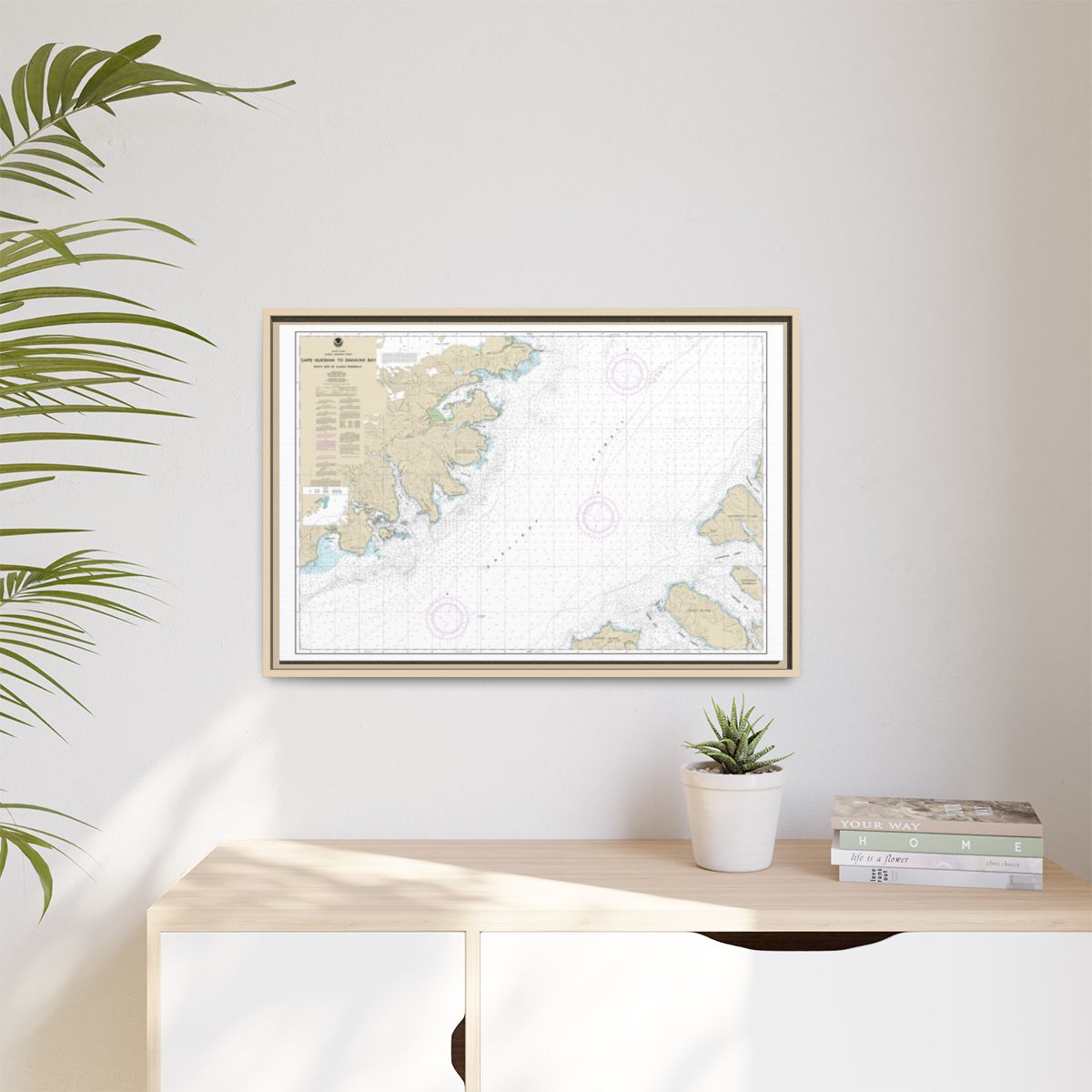 Chart 16576 Shelikof Strait-Cape Nukshak to Dakavak Bay - NOAA Nautical Chart Floating Frame Canvas | 30" x 20" | 36" x 24" | 48" x 32" - Natural context-1