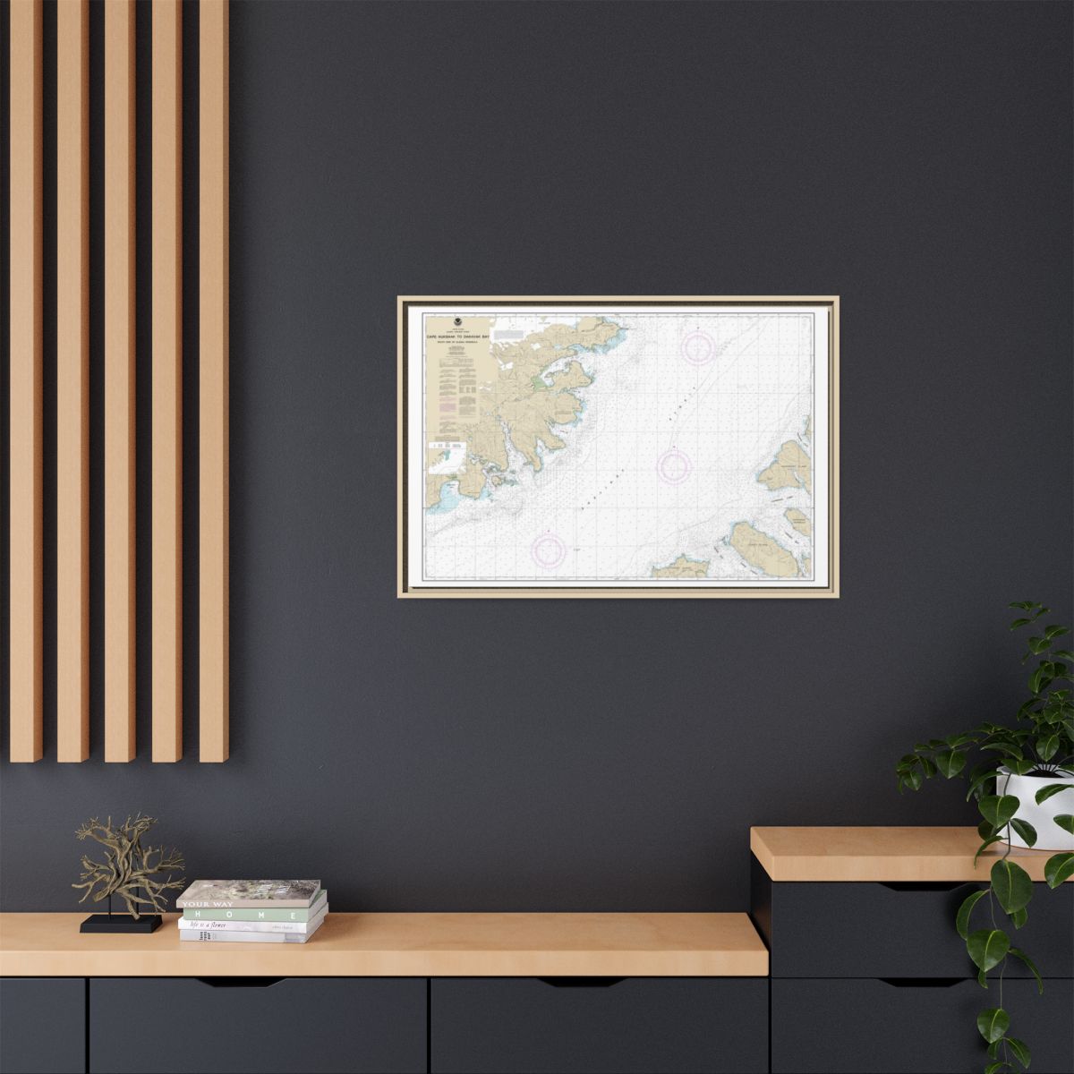 Chart 16576 Shelikof Strait-Cape Nukshak to Dakavak Bay - NOAA Nautical Chart Floating Frame Canvas | 30" x 20" | 36" x 24" | 48" x 32" - Natural context-2