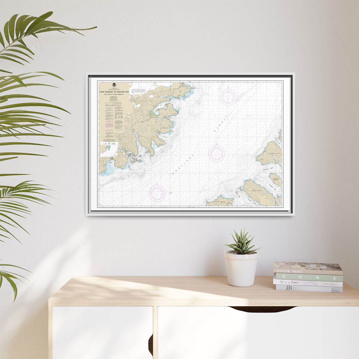 Chart 16576 Shelikof Strait-Cape Nukshak to Dakavak Bay - NOAA Nautical Chart Floating Frame Canvas | 30" x 20" | 36" x 24" | 48" x 32" - White context-1