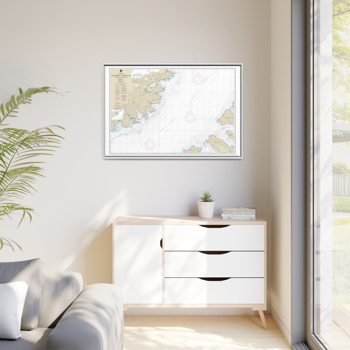 Chart 16576 Shelikof Strait-Cape Nukshak to Dakavak Bay - NOAA Nautical Chart Floating Frame Canvas | 30" x 20" | 36" x 24" | 48" x 32" - White context-1