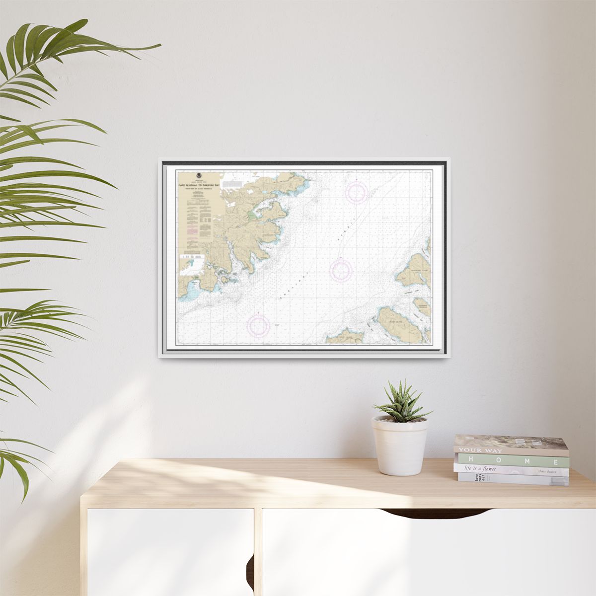 Chart 16576 Shelikof Strait-Cape Nukshak to Dakavak Bay - NOAA Nautical Chart Floating Frame Canvas | 30" x 20" | 36" x 24" | 48" x 32" - White context-1