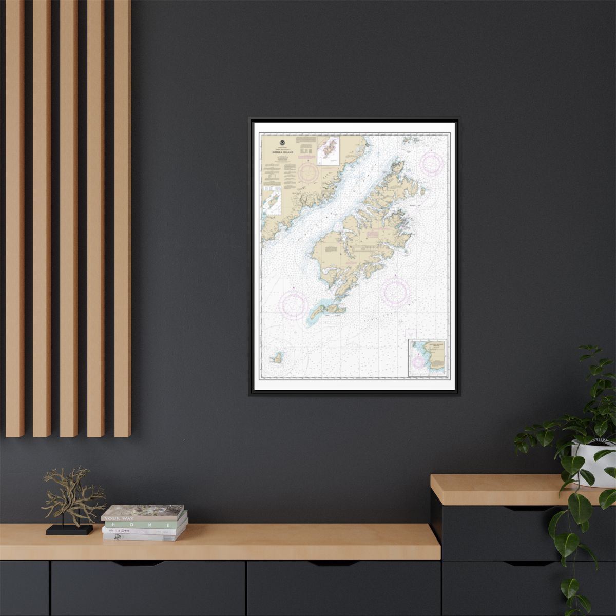 Chart 16580 Kodiak Island;Southwest Anchorage, Chirikof Island - NOAA Nautical Chart Floating Frame Canvas | 24" x 32" | 30" x 40" - Black context-2